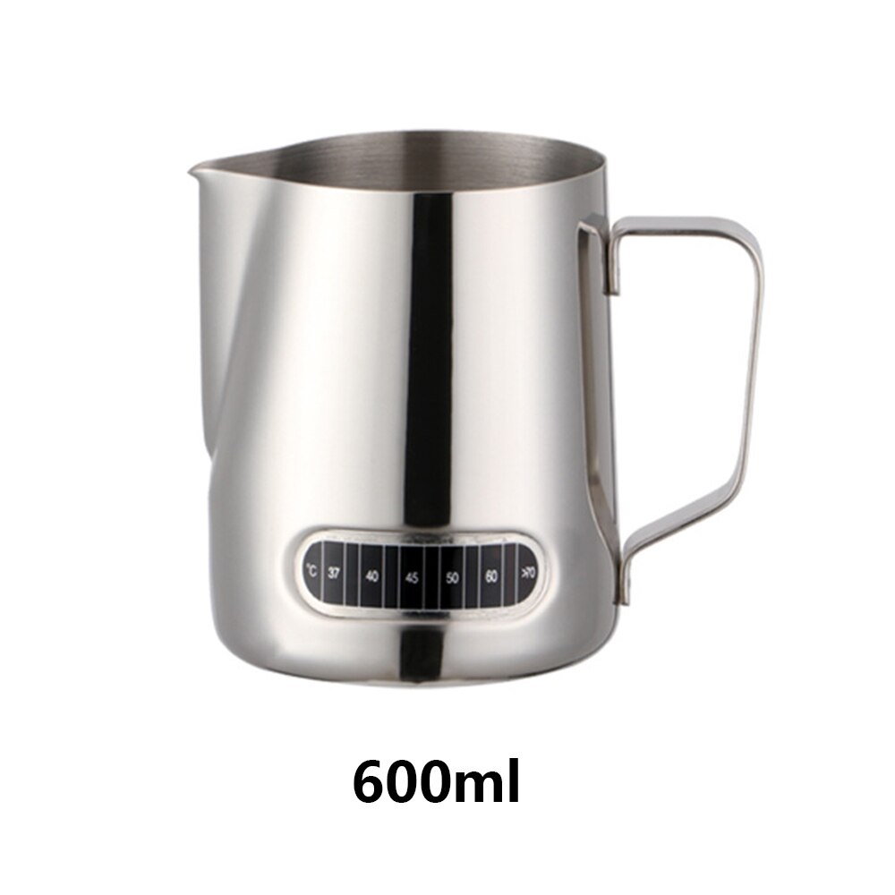 600ml Stainless Steel Milk Jug w/ Thermometer. Seven Trees Coffee